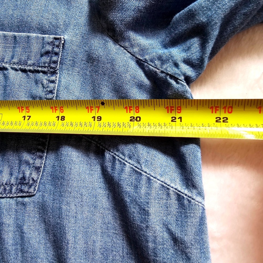 Beautiful J. Jill Denim Shirt Ombre Dip Dye Collarless Button Down Blue White M - Picture 12 of 13